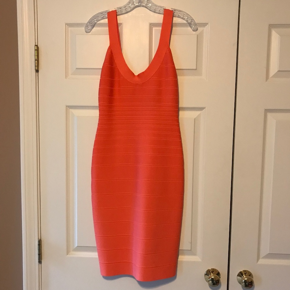 Herve Leger Scoop Bandage Dress Orange Size M